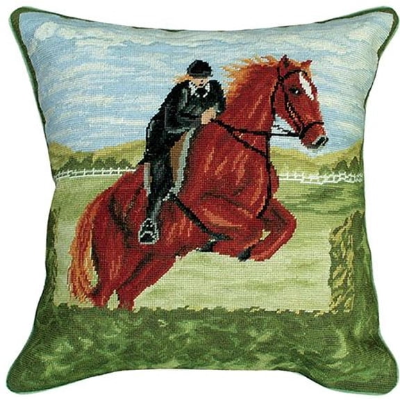 Throw Pillow Needlepoint/Petit Point Jumper 14x14 Beige Brown/Beige/Tan C MH-329