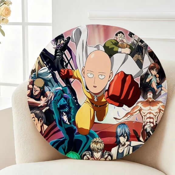 Throw Pillow One-Punch Man Plush Decor Gift Decorative Fluffy Stuffy Round Birthday 13.8in