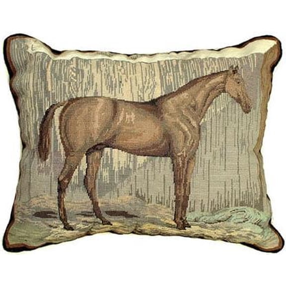 Throw Pillow Petit Point Horse 16x20 20x16 Beige Wool Poly Insert Cotton Velvet