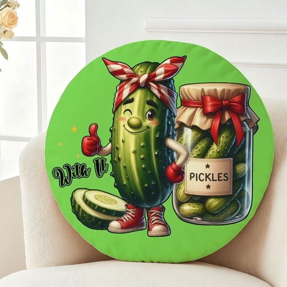Throw Pillow Pickle Plush Decor Gift Decorative Fluffy Stuffy Round Birthday 13.8in