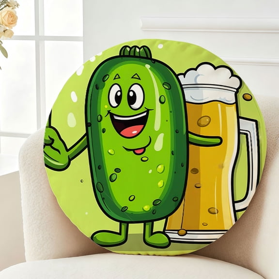 Throw Pillow Pickle Plush Decor Gift Decorative Fluffy Stuffy Round Birthday 13.8in