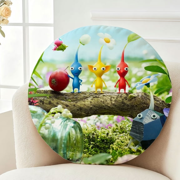Throw Pillow Pikmin Plush Decor Gift Decorative Fluffy Stuffy Round Birthday 13.8in