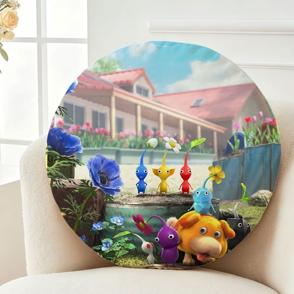Throw Pillow Pikmin Plush Decor Gift Decorative Fluffy Stuffy Round Birthday 13.8in
