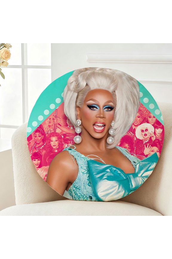 Throw Pillow Rupaul Plush Decor Gift Decorative Fluffy Stuffy Round Birthday 13.8in