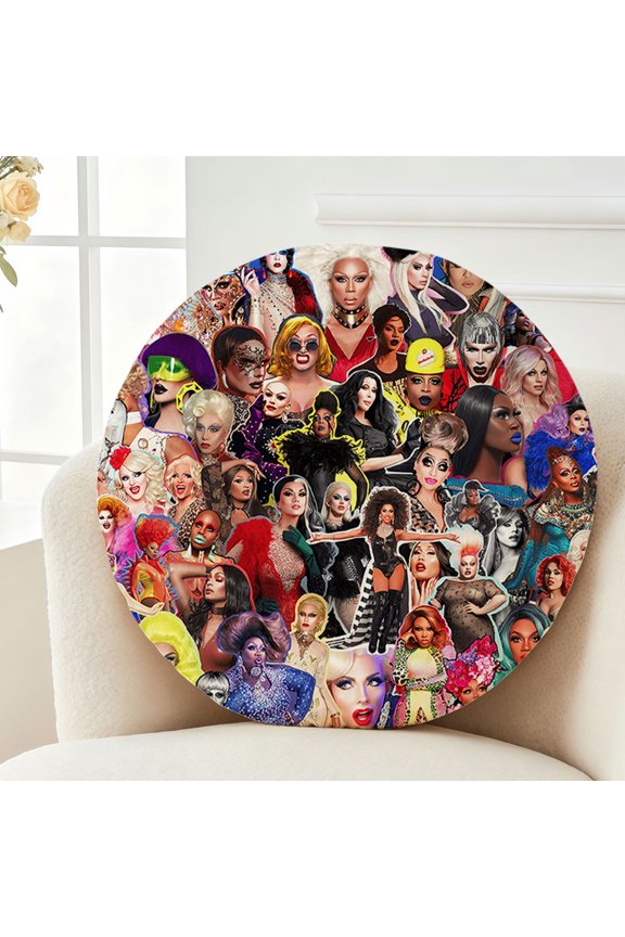 Throw Pillow Rupaul Plush Decor Gift Decorative Fluffy Stuffy Round Birthday 13.8in
