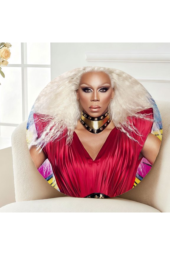 Throw Pillow Rupaul Plush Decor Gift Decorative Fluffy Stuffy Round Birthday 13.8in