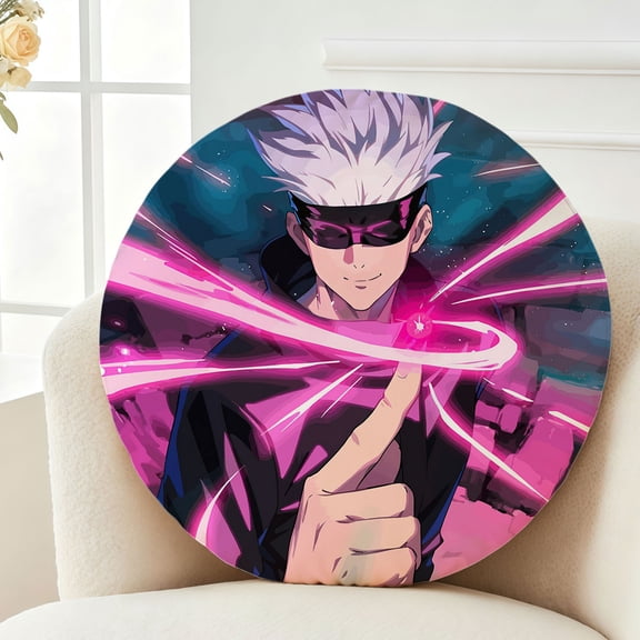 Throw Pillow Satoru Anime Gojo Plush Decor Gift Decorative Fluffy Stuffy Round Birthday 13.8in