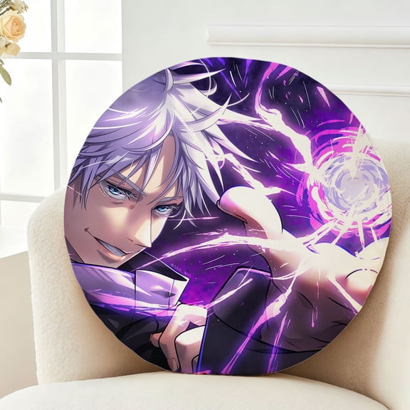 Throw Pillow Satoru Anime Gojo Plush Decor Gift Decorative Fluffy Stuffy Round Birthday 13.8in