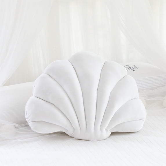 Throw Pillow Seashell Shaped Decorative Cushion, Soft Velvet Beach Theme Pillow for Couch Bed Sofa