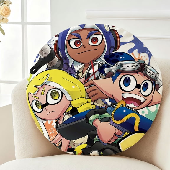Throw Pillow Splatoon Plush Decor Gift Decorative Fluffy Stuffy Round Birthday 13.8in