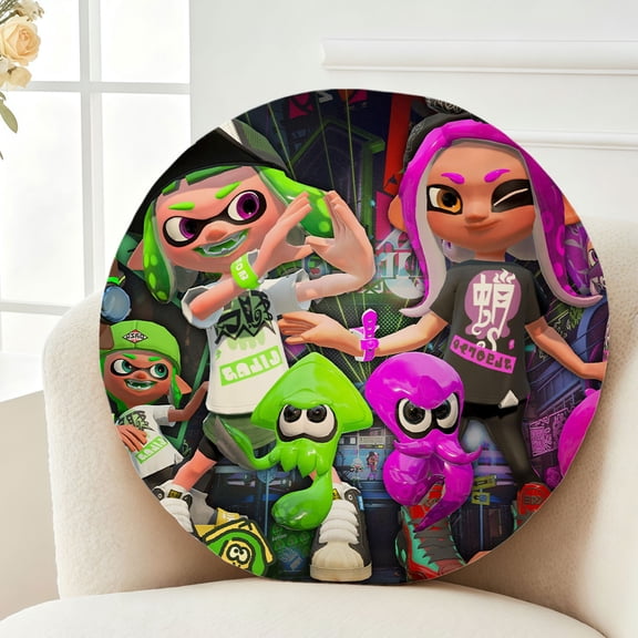 Throw Pillow Splatoon Plush Decor Gift Decorative Fluffy Stuffy Round Birthday 13.8in
