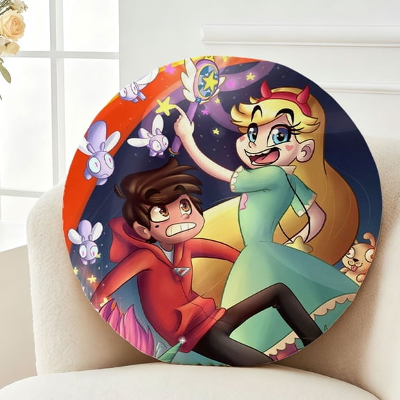 Throw Pillow Star vs.the Forces of Evil Plush Decor Gift Decorative Fluffy Stuffy Round Birthday 13.8in