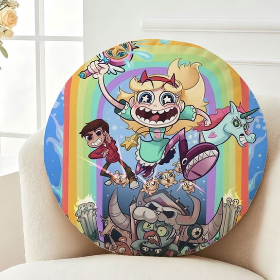 Throw Pillow Star vs.the Forces of Evil Plush Decor Gift Decorative Fluffy Stuffy Round Birthday 13.8in