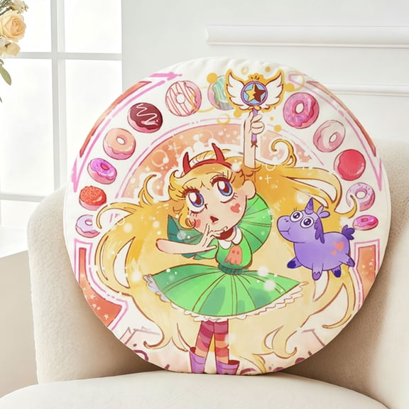 Throw Pillow Star vs.the Forces of Evil Plush Decor Gift Decorative Fluffy Stuffy Round Birthday 13.8in