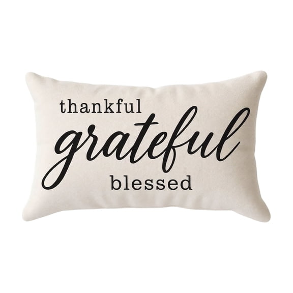Throw Pillow Thankful Grateful Blessed Rectangular Lumbar Pillow for Fall Decor Farmhouse Home Decor Holiday Decorating