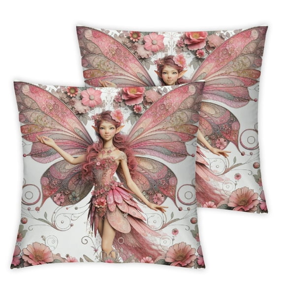 Throw Pillow Valentines Day Throw Pillow Black and Pink Girl with Butterfly Throw Pillow Covers Set Decorative Cushion Cases for Valentines Day Gift Bedroom Clearance