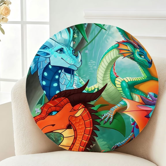 Throw Pillow Wings of Plush Fire Plush Decor Gift Decorative Fluffy Stuffy Round Birthday 13.8in