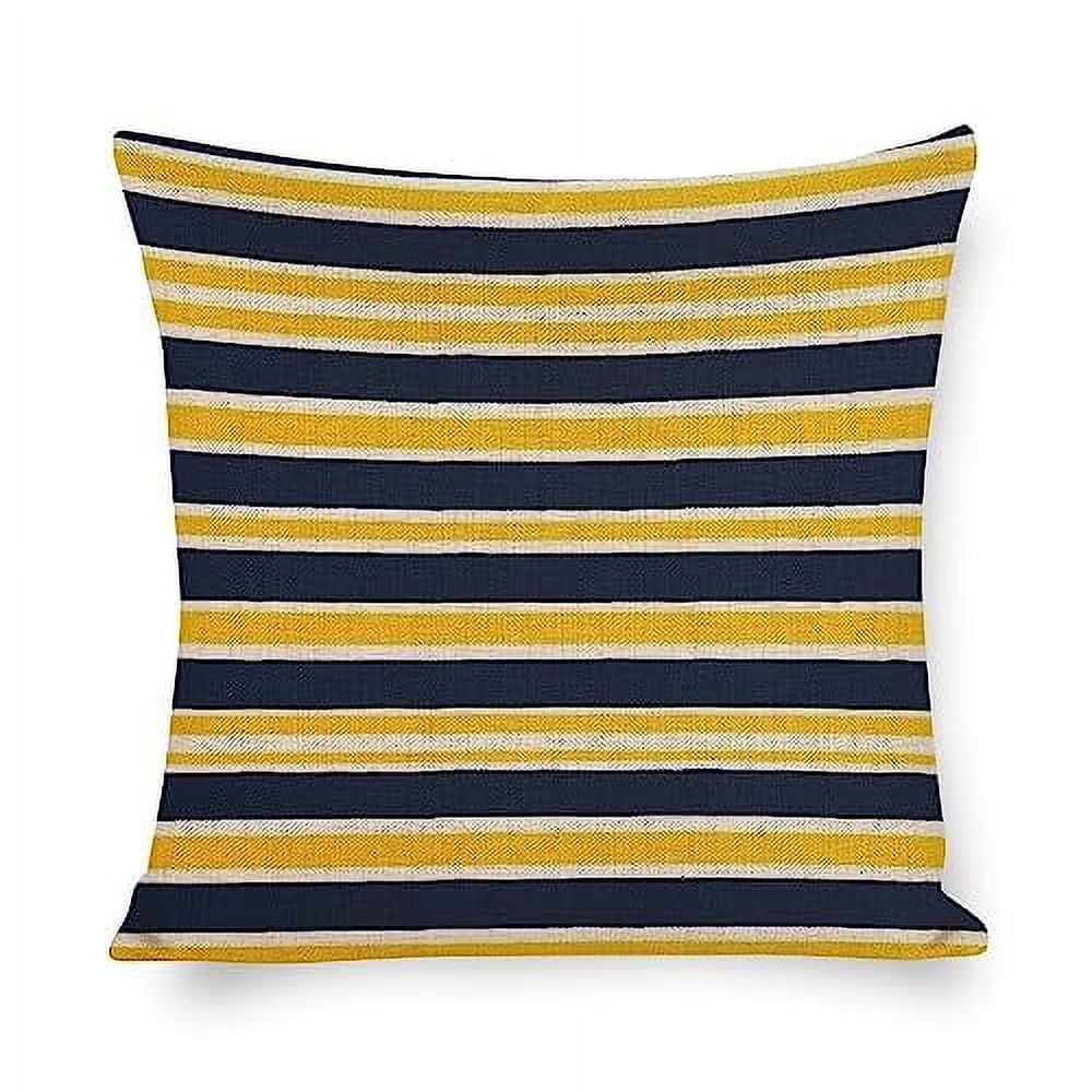 Throw Pillow Yellow and Navy Blue l Stripe Cushion Covers 18"x18