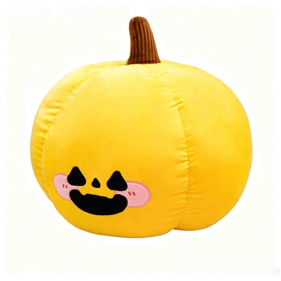 Throw Pillow,Yellow Pumpkin Shape Cute Embroidered Smile Design Halloween Decoration Cushion for Bedroom Sofa Fall Decor