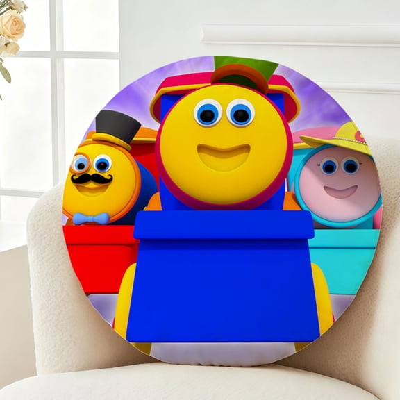 Throw Pillow bob the train Plush Decor Gift Decorative Fluffy Stuffy Round Birthday 13.8in