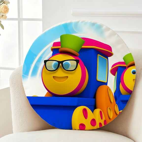 Throw Pillow bob the train Plush Decor Gift Decorative Fluffy Stuffy Round Birthday 13.8in