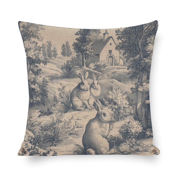 Throw Pillowcases Bunny French Easter Cushion Case 18"x18" Happy Easter Farmhouse Pillow Cover Home Sofa Decor for Girls Friends Daughter Niece Women