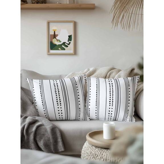 Throw Pillows 16x16 Set of 2, Boho Black Stripes Waterprrof Outdoor Pillow Covers with Insert, Triangle Arrow Geometric Abstract Art Decorative Pillowcase Cushion for Couch, Bed, Patio, Garden