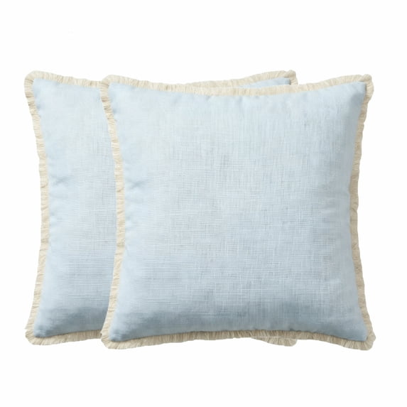 Throw Pillows for Couch Outdoor Pillows Set of 2, 18x18 inch Decorative Cushion with Tassel, Farmhouse Square Cushion for Indoor Living Room Indoor Couch Bed or Outdoor Porch Patio, Blue