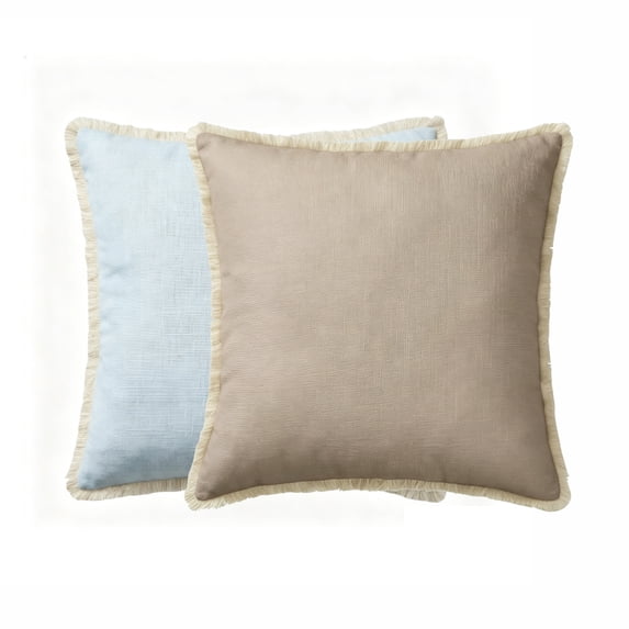 Throw Pillows for Couch Outdoor Pillows Set of 2, 18x18 inch Decorative Cushion with Tassel, Farmhouse Square Cushion for Indoor Living Room Indoor Couch Bed or Outdoor Porch Patio, Blue,Khaki