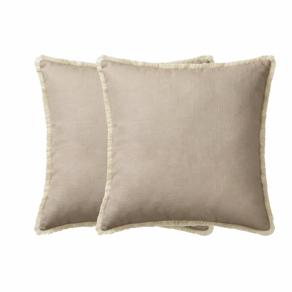 Throw Pillows for Couch Outdoor Pillows Set of 2, 18x18 inch Decorative Cushion with Tassel, Farmhouse Square Cushion for Indoor Living Room Indoor Couch Bed or Outdoor Porch Patio, Khaki