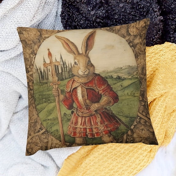 Throw Pillows Covers 18"x18" Medieval Rabbit French Couch Cushion Cover Vintage Farmhouse Bunny Pillowcase for Sofa