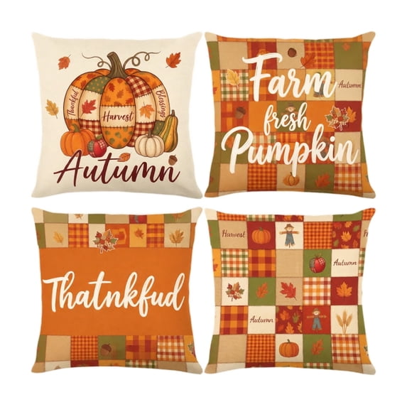 Throw Pillows Covers 4 Pack Fall Seasonal Decor Farmhouse Home Decor Soft Washable Gift for Autumn Thanksgiving