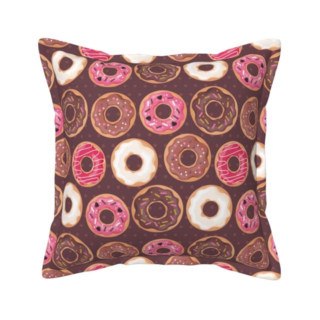 Throw Pillows Covers, White Pink Brown Donut Faux Leather Decorative