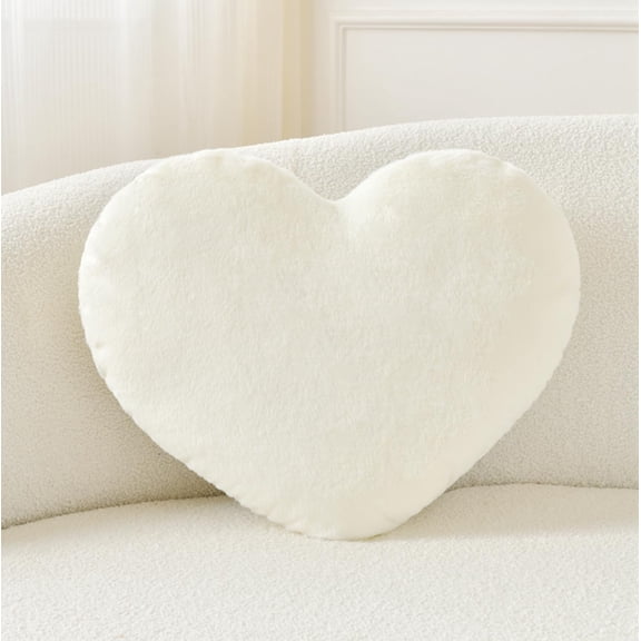 Throw Pillows Heart Pillow Cute Fuzzy for Bed Livingroom Home Decor Cushion Decorative Aesthetic Preppy White,Small 13"x10"