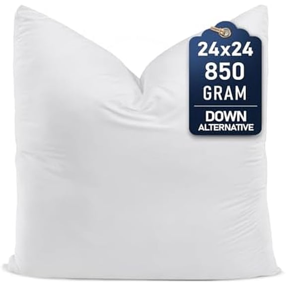 Throw Pillows (Set of 1, White) – 24 x 24 Inches Down Alternative Pillows for Bed, Sofa, and Couch - Fluffy Decorative Stuffer Pillow for Indoors & Outdoors