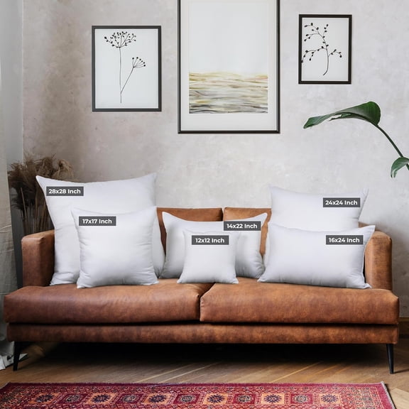 Throw Pillows (Set of 4, White) – 17 x 17 Inches Down Alternative Pillows for Bed, Sofa, and Couch - Fluffy Decorative Stuffer Pillow for Indoors & Outdoors