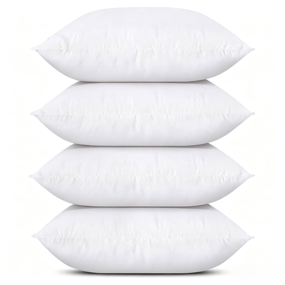Throw Pillows (Set of 4, White) 18 x 18 Inches Down Alternative Pillows for Bed, Sofa, and Couch - Fluffy Decorative Stuffer Pillow for Indoors & Outdoors