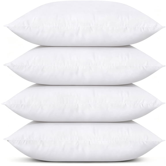Throw Pillows (Set of 4, White) 20 x 20 Inches Down Alternative Pillows for Bed, Sofa, and Couch - Fluffy Decorative Stuffer Pillow for Indoors & Outdoors