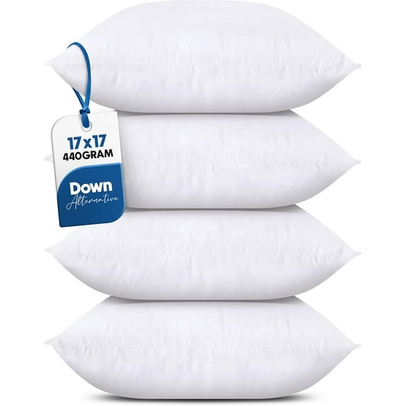 Throw Pillows (Set of 4, White), 17 x 17 Inches Pillows for Sofa, Bed and Couch Decorative Stuffer Pillow