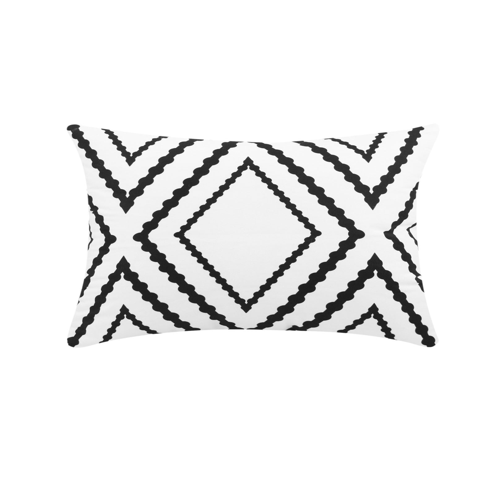 Dakota Fields 12 x 20 Rectangular Handwoven Jacquard Accent Lumbar Throw  Pillow, Sequins, Geometric Design, White, Black