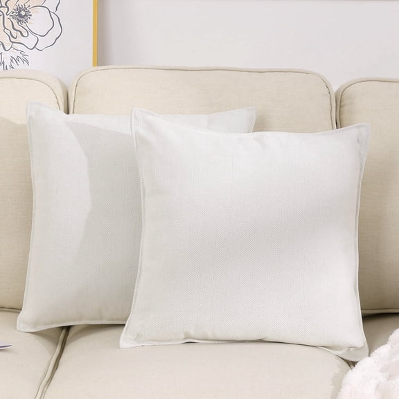 Throw Pillows for Couch Set of 2, Yamaziot 18" x 18" Decorative Pillow Accent Cushion for Sofa Bed Living Room, Solid Beige White Chenille