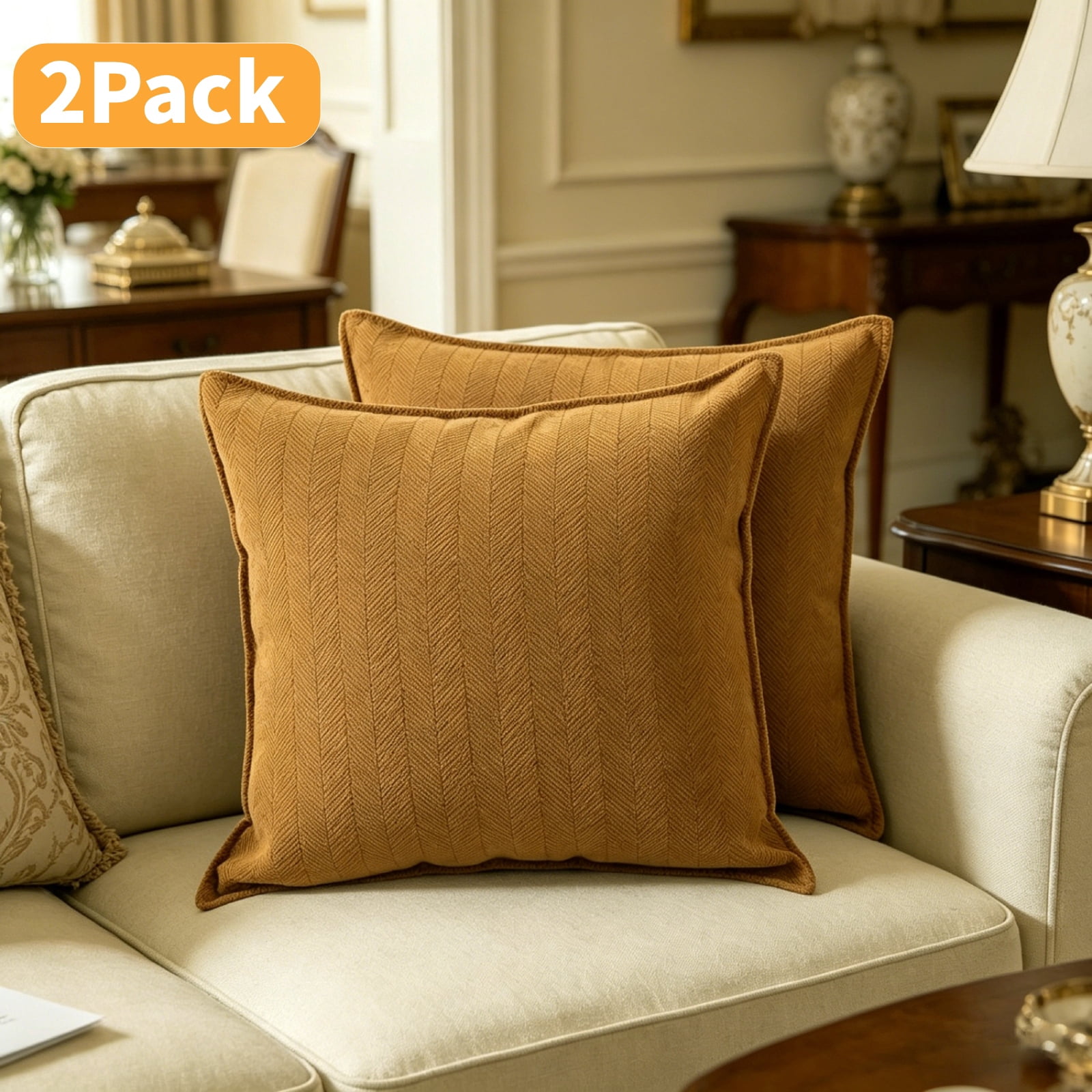 Set of 2 Decorative Pillows for Sofa, Yamaziot Throw Pillows Cushion for Couch Living Room Sofa Pillow Accent Pillow, 18"x18", Solid Yellow, Chenille, with Inserts