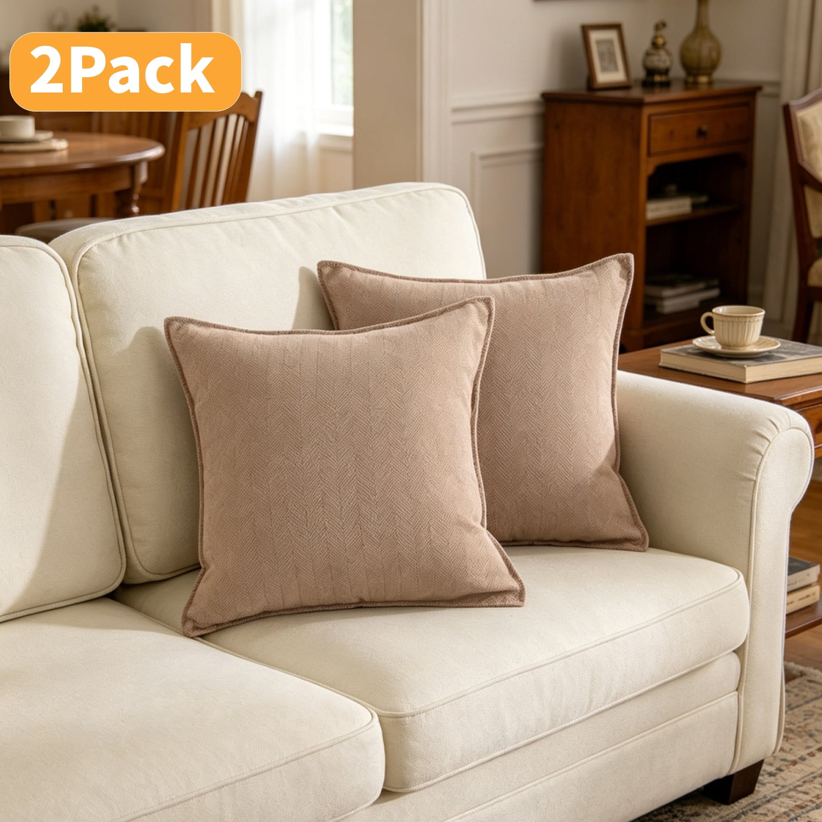 Throw Pillows Cusion for Couch Set of 2, Yamaziot 18"x18" Decorative Pillow for Sofa Accent Pillow for Living Room Bed, Solid Brown, Chenille, with Inserts
