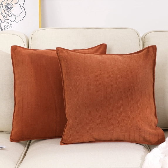 Throw Pillows for Couch Set of 2, Yamaziot 18" x 18" Decorative Pillow Accent Cushion for Sofa Bed Living Room, Solid Rust Orange Chenille