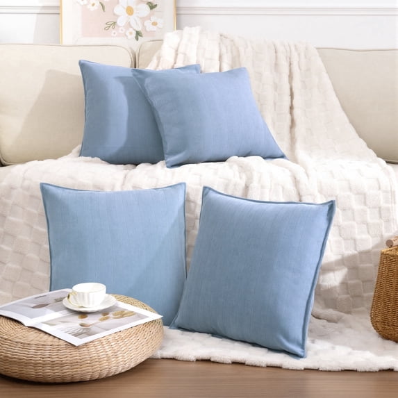 Throw Pillows for Couch Set of 4, Yamaziot 18" x 18" Decorative Pillow Accent Cushion for Sofa Bed Living Room, Solid Gray Blue Chenille