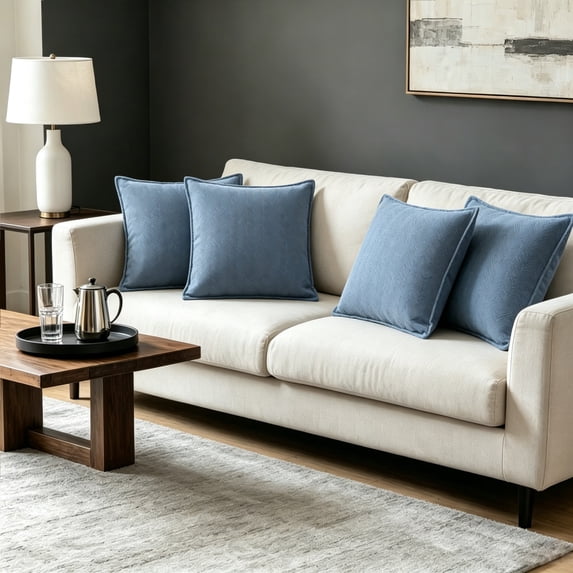 Throw Pillows for Couch Set of 4, Yamaziot 18" x 18" Decorative Pillow Accent Cushion for Sofa Bed Living Room, Solid Gray Blue Chenille