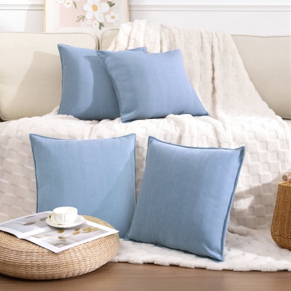 Throw Pillows for Couch Set of 4, Yamaziot 18" x 18" Decorative Pillow Accent Cushion for Sofa Bed Living Room, Solid Gray Blue Chenille
