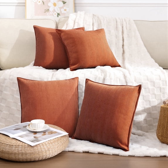Throw Pillows for Couch Set of 4, Yamaziot 18" x 18" Decorative Pillow Accent Cushion for Sofa Bed Living Room, Solid Rust Orange Chenille