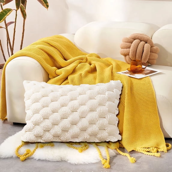 Throw Pillows for Couch, Weaving Snowflake Velvet Solid Color Pillow Office Sofa Lumbar Support Pillow Bedside Support Pillowcase Cushion