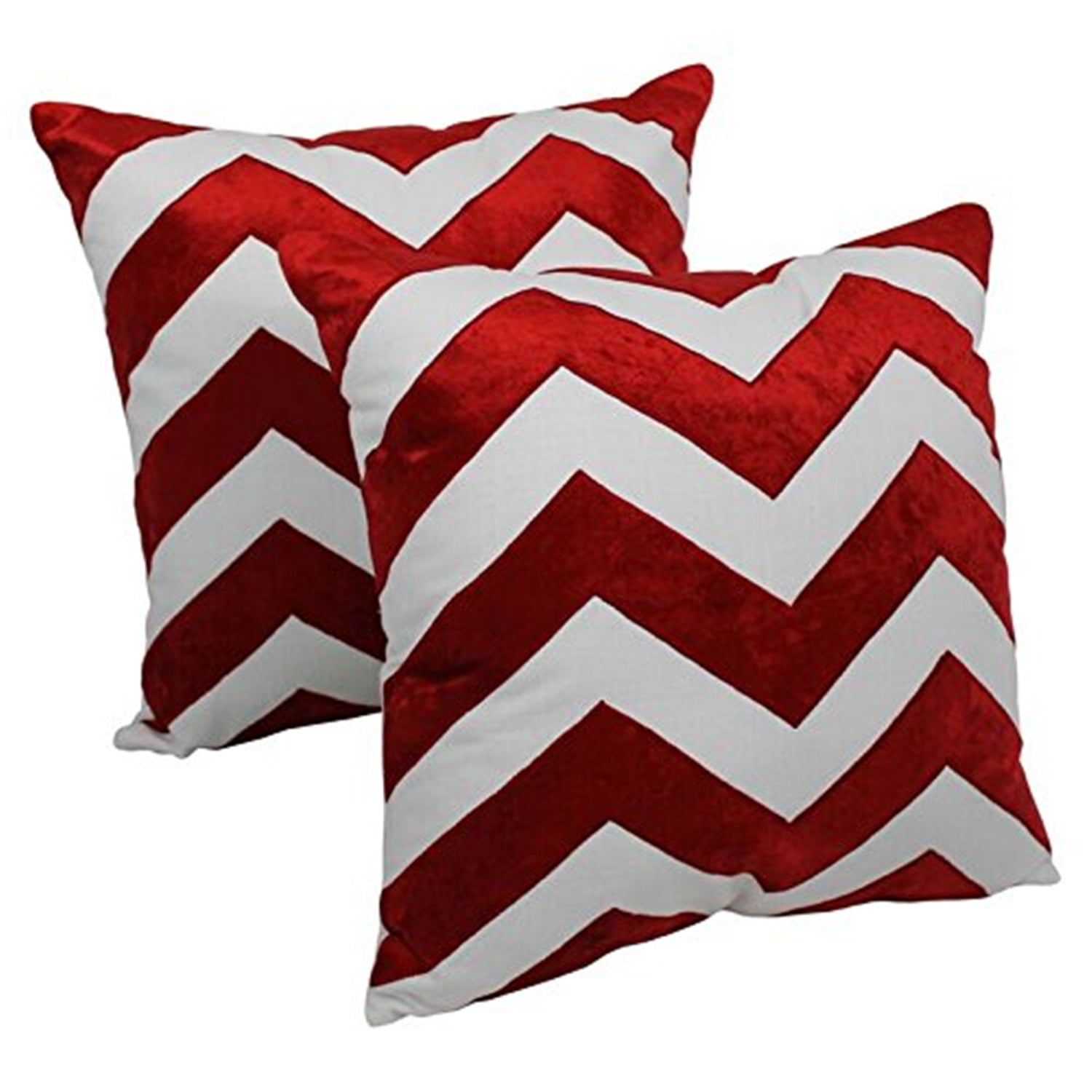 Crimson and Ivory Chevron Velvet Throw Pillow Set